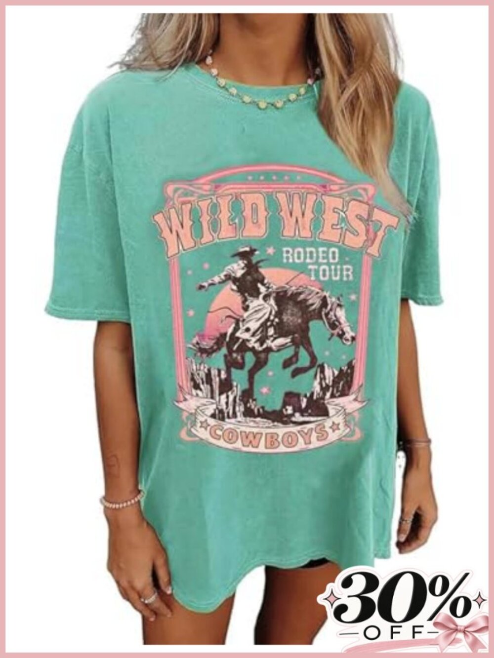 Oversized Cotton Blend Women's Vintage Western Rodeo Graphic Tee